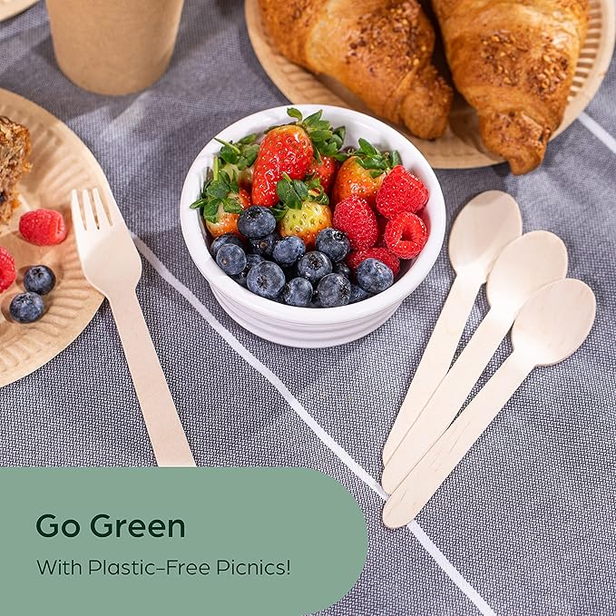 PURPLECLAY Disposable Wooden Spoons for Eating – 300 Pack Wooden Disposable Spoon, FSC Certified Wood Small Compostable Spoons, Biodegradable Wood Cutlery, Plastic-Free Utensils for Parties in Bulk