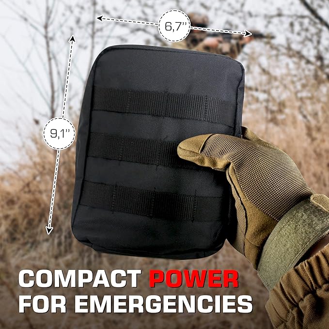 MediTac Premium IFAK Kit - Feat. Trauma Pak, Vented Chest Seal, Israeli Bandage - Red