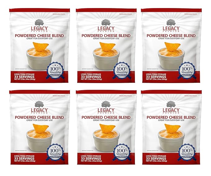 Legacy Essentials Long Term Dried Cheese Powder - 15 Year Shelf Life Powdered Cheese Blend for Emergency Food Storage Supply (Quantity 6)