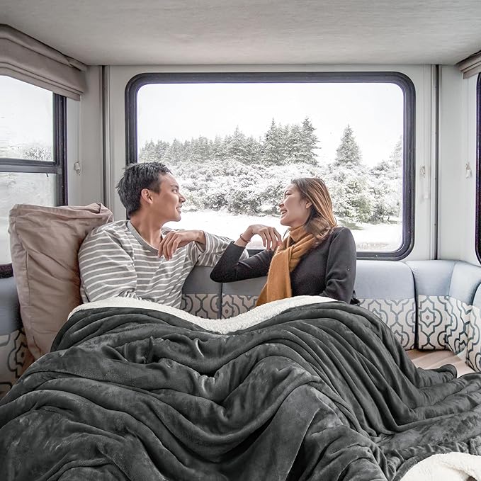 Utopia Bedding Sherpa Blanket Queen Size (Grey, 90x90 Inches) - Soft Warm Plush Fleece Reversible Blanket for Bed, Sofa, Couch, Camping and Travel