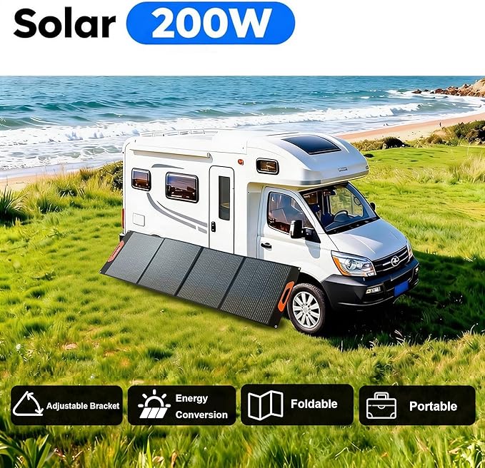 200W Portable Solar Panel, Monocrystalline ETFE Solar Charger with 23.5% High Conversion Efficiency, Foldable Solar Panel with MC4 Output for Portable Power Station, Camping, RV, Outdoor Emergency
