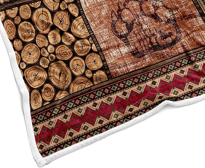 Rustic Cabin Throw Blankets, Forest Bear Deer Wildlife Country Lodge Cozy Warm Bed Couch Blanket, Hunting Camping Animal White Fleece Flannel Throws to Decorate Room and Bedroom