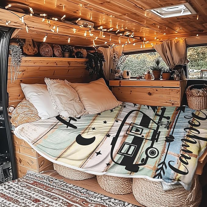 Camper Throw Blankets, Soft Warm Flannel Throws Cover for Couch, Chair, Sofa, Bed, Outdoor, Inside, Beach, Travel Decor