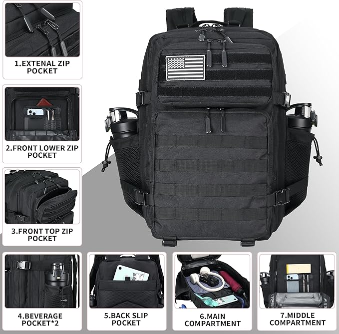 Lovelinks21 45L Tactical Assault Backpack 3 day assault pack with Molle Waterproof backpack Rucksack for Tactical Backpacks (Black)