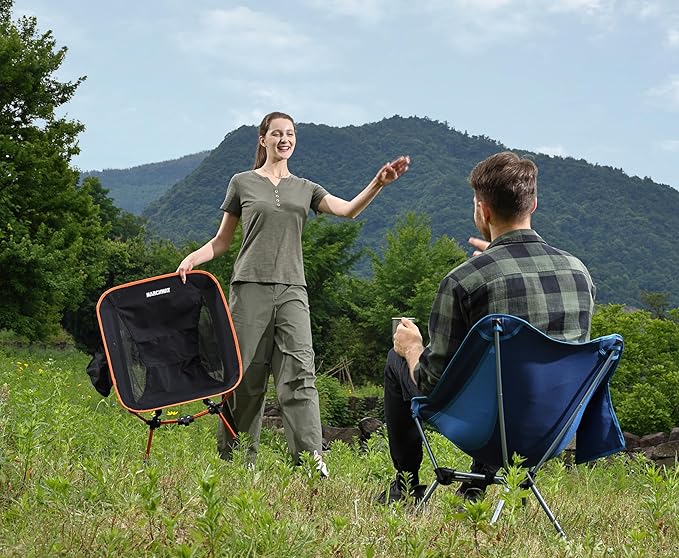 MARCHWAY Lightweight Folding Camping Chair, Portable Foldable Compact for Outdoor Camp, Travel, Beach, Picnic, Festival, Hiking, Backpacking, Supports 330Lbs (Orange)