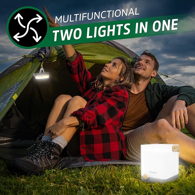 Energizer LightxPower Cube Camping Lantern, X1000 Lantern Dual Power Rechargeable and AA Battery, IPX4 Water Resistant