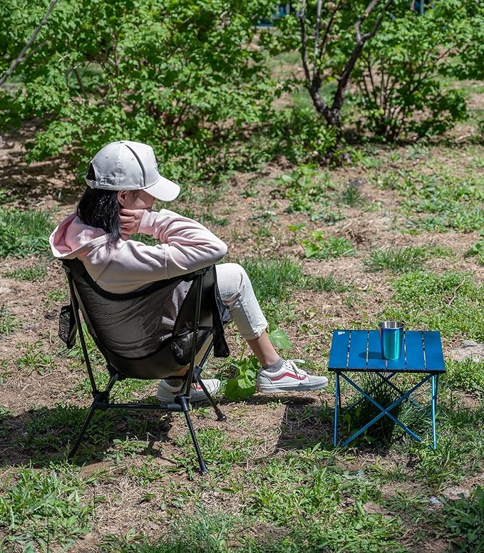 iClimb Ultralight Compact Camping Folding Beach Chair with Anti-Sinking Large Feet and Back Support Webbing (Woodland - Square Frame)