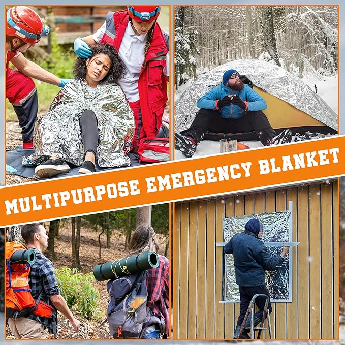 6 Pack Emergency Blankets - Mylar Thermal Space Blankets for Survival and Protection - Ideal for Camping, Outdoors, Hiking, Rescue, Marathons