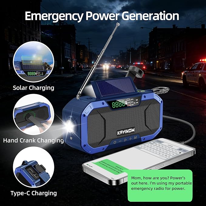 Hand Crank Emergency Weather Radio Solar Power with AM FM NOAA,Wind Up Flashlight,18500mWh/5000mAh Rechargeable Battery,SOS Alarm,Portable,Waterproof,for Survival,Storm and Power Outage