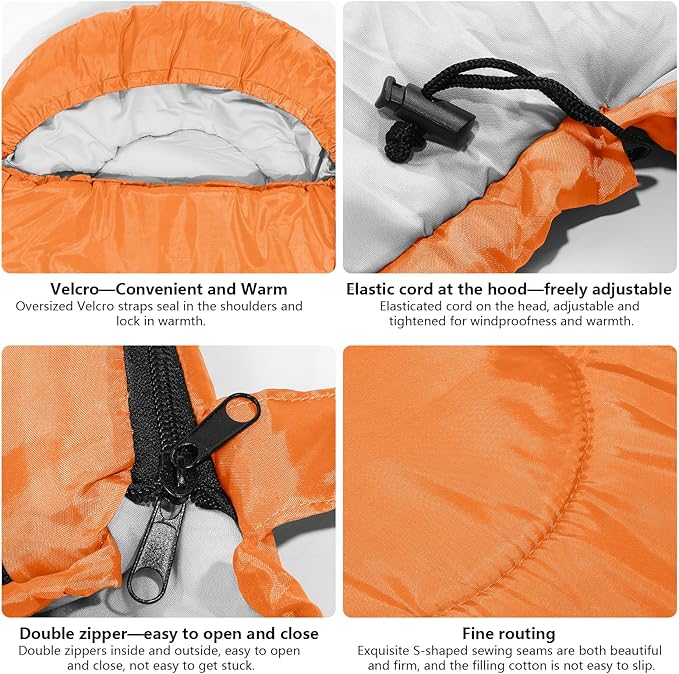 Sleeping Bags, Lightweight Camping Sleeping Bag for Adults, Kids, Hiking, Outdoor, Travel, Cold Weather & Warm
