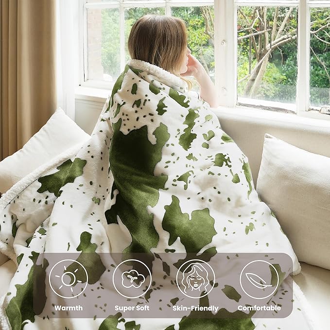 Heated Blanket Twin Blanket - Fast Heating Electric Blanket, Soft Flannel Heated Twin with 4 Time Settings,10 Heating Settings, Warm Gifts for Women & Mom & Grandma(62"x84"Cow Print Sage)