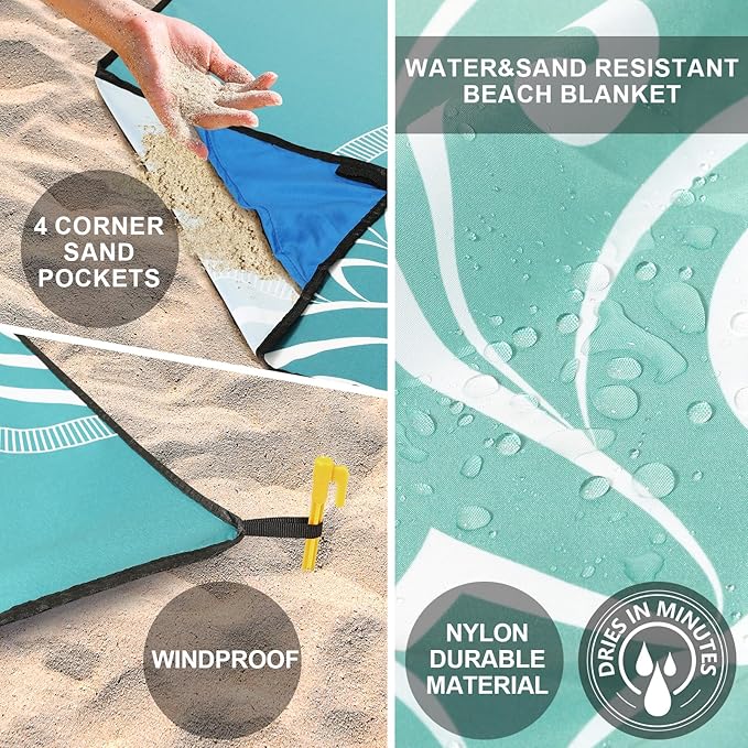 HIHOHO Beach Blanket Waterproof Sandproof Beach Mat for 1-8 Adults Quick Drying Durable Outdoor Picnic Mat for Beach Festival Travel Camping Hiking (Gradiant GN-Mandarin, 79"×83"(4 Person))