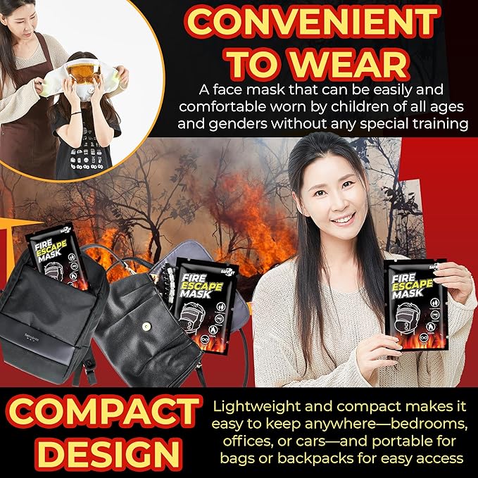 Emergency Fire Escape Smoke Face Cover Mask – Home Essentials For Survival Rescue Device Protection with Moisture Barrier, Heat-Resistant Goggles, & Calming Extracts (Use it in case of fire)