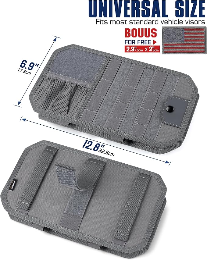 WYNEX Molle Car Sun Visor Organizer, Car Accessories with Zip Storage Pouch & Glasses Holder, Semi-Rigid Molle Panel with Patch for Tactical Gears, Fits Most Cars, Trucks, Pickups, Patrols