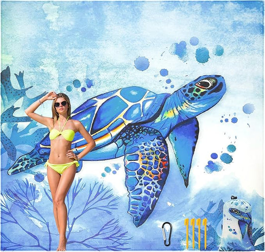 HIHOHO Beach Blanket Waterproof Sandproof Beach Mat for 1-8 Adults Quick Drying Durable Outdoor Picnic Mat for Beach Festival Travel Camping Hiking (BL-Seaturtle, 120"×108"(8 Person))