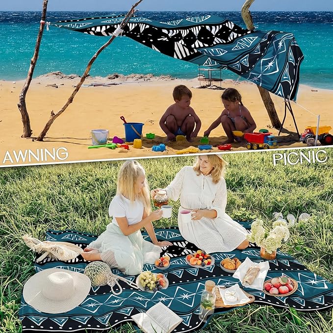 BYDOLL Beach Blanket Waterproof Sandproof Large Sand Free, 78''X110'' Oversized Sandless Lightweight Blanket Picnic Mat for Beach Travel Camping Hiking with Stakes