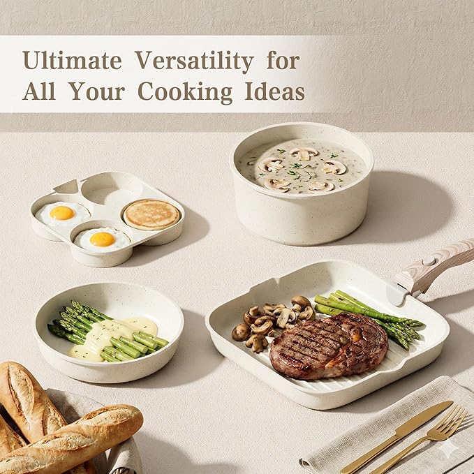 Pots and Pans Set Non Stick - Kitchen Cookware Set Detachable Handle Pot and Pan Sets for Cooking, RV Stackable Cookware Sets Removable Handle Cooking Set, Oven Safe, Induction Ready