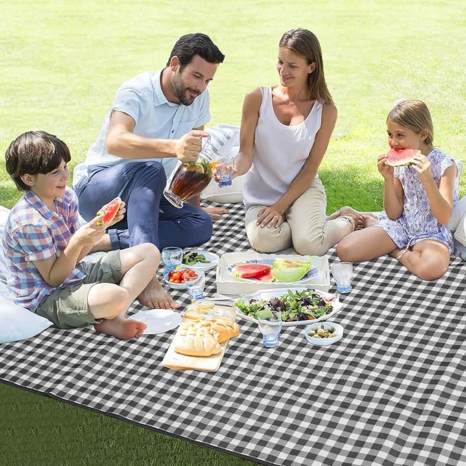 HX&OD Picnic Blanket Outdoor Extra Large Picnic Mat 80"X60" Camping Blanket Beach Blanket Foldable Waterproof Sand Mat Hiking Travel Family Concerts(Blue)