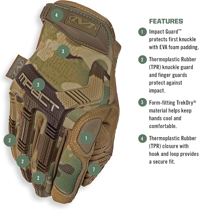 Mechanix Wear: M-Pact Tactical Gloves with Secure Fit, Touchscreen Capable Safety Gloves for Men, Work Gloves with Impact Protection and Vibration Absorption (MultiCam Camouflage, Small)