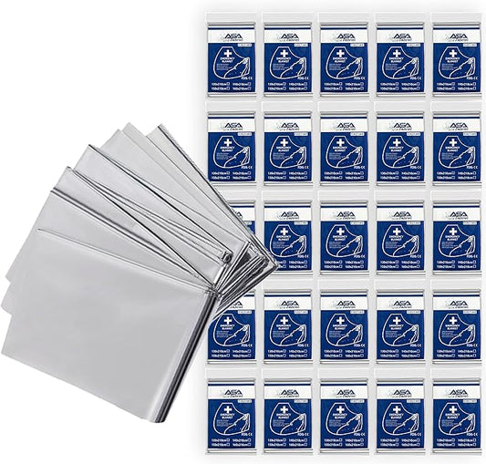 ASA TECHMED - Mylar Emergency Thermal Blanket – Survival Space Blanket for Outdoors, Camping, First Aid & Disaster Kits - Silver (25)