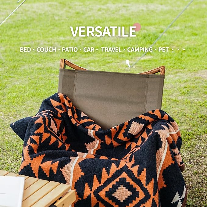 ACUSHLA Merino Wool Blend Blanket - Soft Warm Thick Washable Bed Couch Outdoor Camp Travel Car Blanket Throw All Weather, Morocco Navy Blue 63"x51"