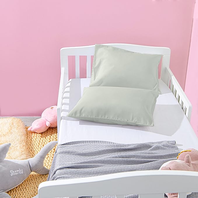 NTBAY Microfiber Toddler Pillowcases with Envelope Closure, 2 Pack 100% Brushed Microfiber Super Soft Travel Kids Nursery Pillow Cases, 14"x20" Fits Pillows Sized 12"x16" 13"x18" 14"x19", Light Grey