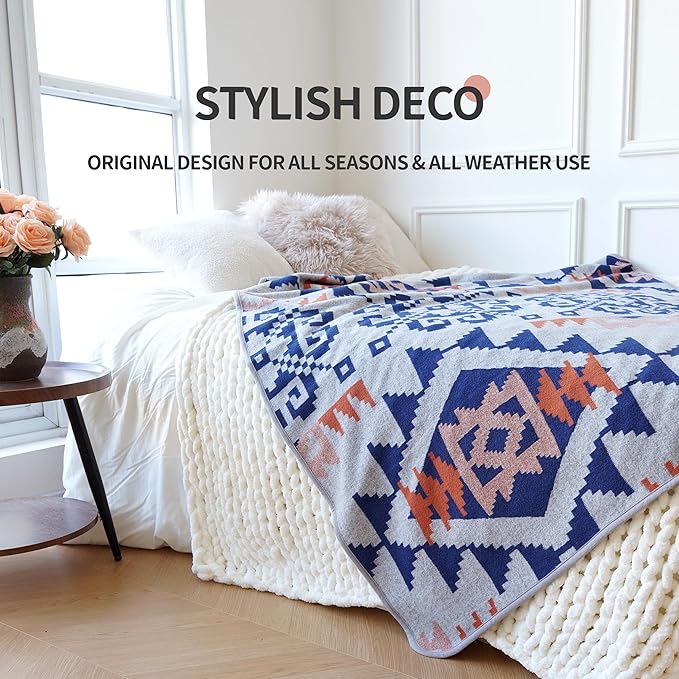 ACUSHLA Merino Wool Blanket - Soft Warm Thick Bed Couch Outdoor Camp Travel Car Blanket Throw All Weather Aztec Style Grey 63" x 51"