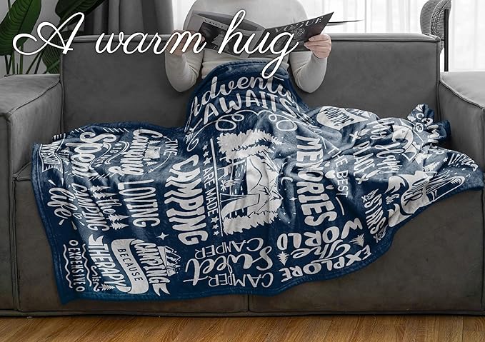 Camping Gifts for Women Men Lovers Throw Blanket, Happy Campers Decor Outdoor, RV Campsite Travel Hiking - Memories, 50" x 65"