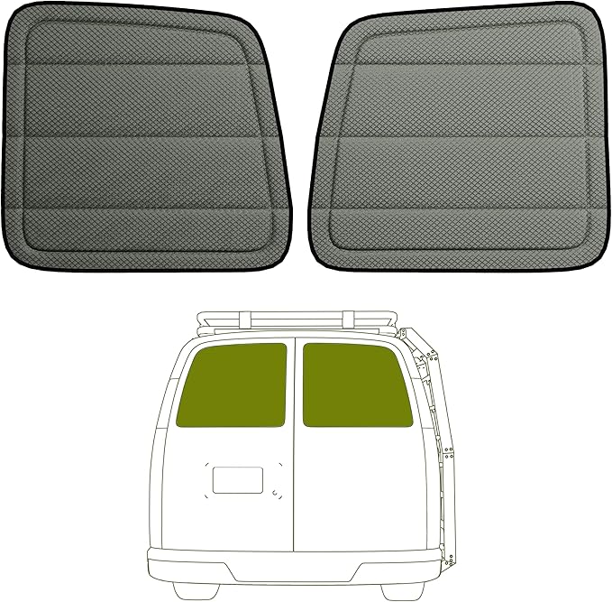 Extra-Thick Rear Door Window Covers(Pair) for Chevy Express/Gmc Savana Van Van, Magnetic Insulated Blackout Window Sunshade, Foldable Design, AllSeasonGuard Pro