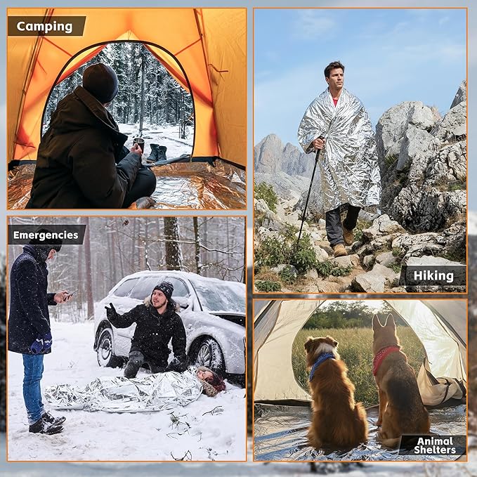 6 Pack Emergency Blankets - Mylar Thermal Space Blankets for Survival and Protection - Ideal for Camping, Outdoors, Hiking, Rescue, Marathons