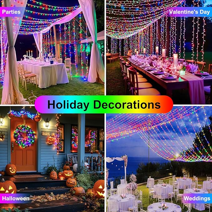 200FT 600LED Christmas Lights Plug in,Outdoor Indoor Waterproof Fairy Lights with Timer and 8 Modes, Christmas Tree Lights for Garden Party Wedding Decoration(Multi Color)