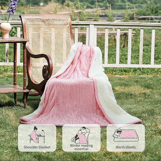 Texciting Heated Blanket Electric Blanket Throw 50”X60”-Heating Throw with 5 Heat Settings-3 Hours Auto Off,ETL Certified,Machine Washable (Pink)