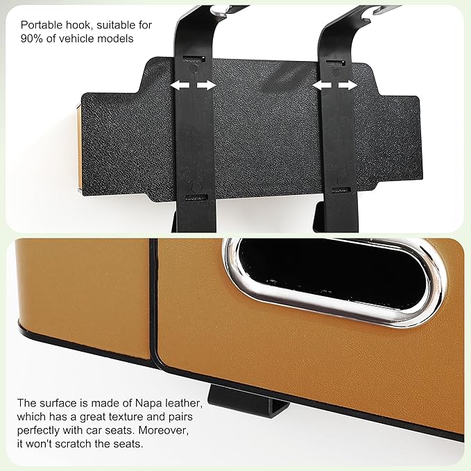 Amooca Back Seat Car Organizer, 4+2 in 1 Multifunctional Car Backseat Storage Box with 3 Cup Holders Tissue Box Hook, Car Interior Storage for Travel Phones Snacks Drinks(Brown)