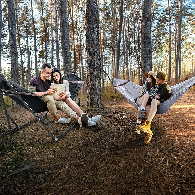 Tranquillo Combo x2 Hammocks with Stand for Outside & Tree Straps, Heavy Duty Hammock with Stand 600lbs for Indoor Outdoor Patio Backyard, x2 Hammocks for 2 Person (Combo - Black, Medium)