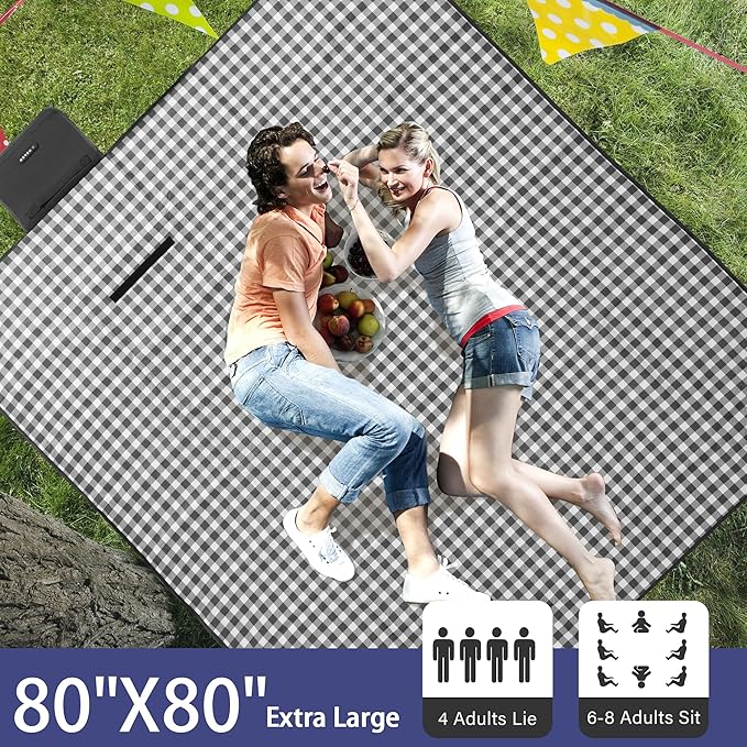 HX&OD Outdoor Picnic Blanket 80"X80" Picnic Mat Extra Large Camping Blanket Beach Blanket Foldable Waterproof Sand Mat Hiking Travel Family Concerts(Blue)