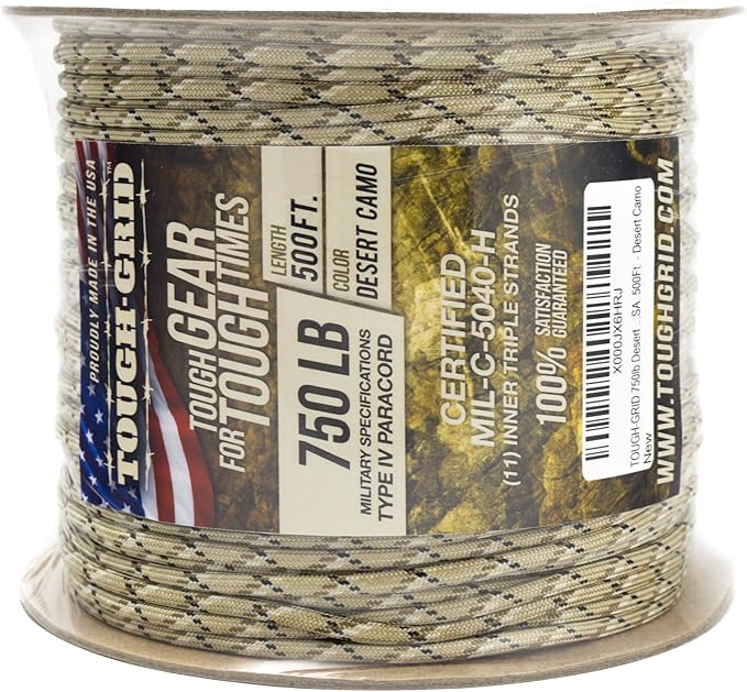 TOUGH-GRID 750 Paracord Military Grade Nylon Rope - Type IV Mil-Spec Made in USA - Tactical Survival Cord