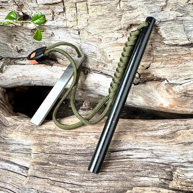 6 Inch Survival Fire Starter, Classic Ferro Rod Fire Starter 3/8 Inch x 6 Inch with Multi-Tool Long Strikes, Suitable for Camping & Hiking Outdoor Emergency