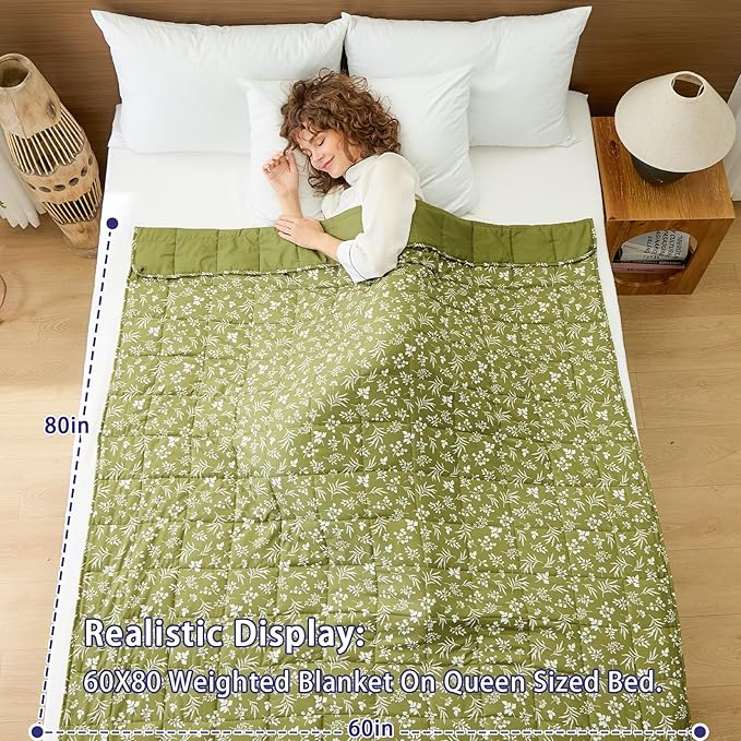 yescool Weighted Blanket for Adults (20 lbs, 60” x 80”, Sage) Cooling Heavy Blanket for Sleeping Perfect for 190-210 lbs, Queen Size Breathable Blanket with Premium Glass Bead, Machine Washable