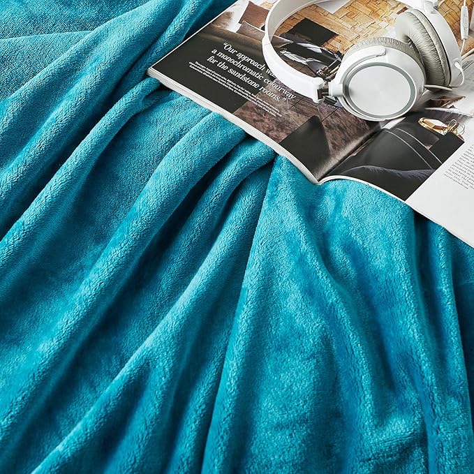 Hansleep Fleece Teal Full Blanket, Super Soft Flannel Fuzzy Plush Cozy Blanket for All Seasons, Teal, Full 84x90 Inches
