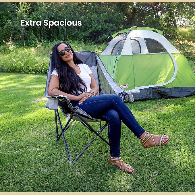 ARROWHEAD OUTDOOR 2-Pack Oversized Folding Camp Chair w/Adjustable Double Sized Cup Holder, Mesh Sides, Inner Pockets, Carry Bag, 300 LBS Weight Capacity