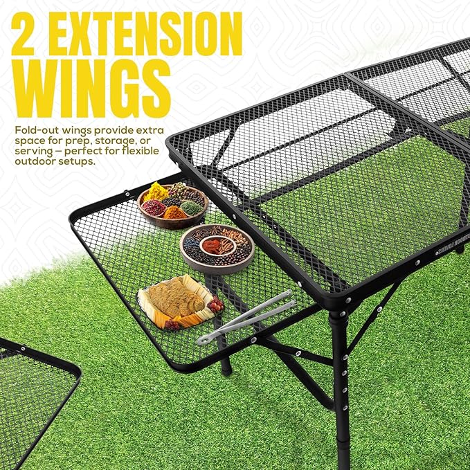 Folding Grill Table for Outside with Extension Boards - Support up to 88 lbs, Portable Camping Table for Beach, BBQ and RV