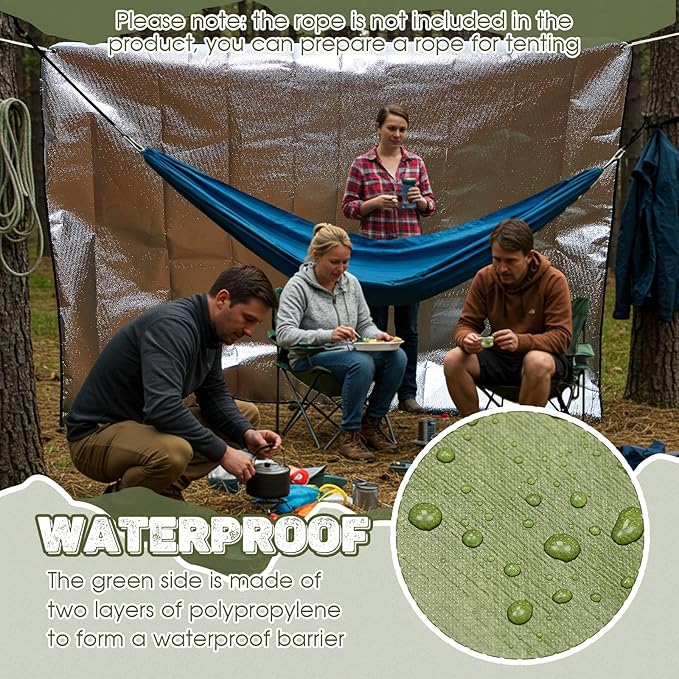 Kingdder 1 Pcs Heavy Duty Emergency Blankets for Survival Camping Blanket Insulated Tarp 8.5 ft x 12 ft Outdoor Waterproof Thermal Reflective Tarp Tent Insulation for Camp Hiking Picnic