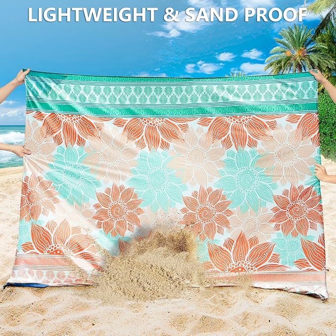 HIHOHO Beach Blanket Waterproof Sandproof Extra Large Beach Mat 79" X 83"/120"x108"for 1-8 Adults Quick Drying Durable Outdoor Picnic Mat for Beach Travel Camping Hiking