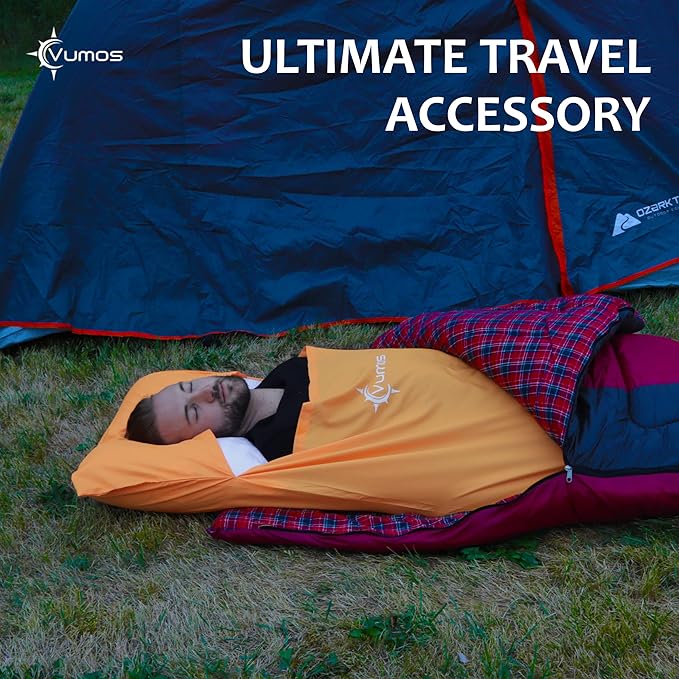 Sleeping Bag Liner Travel Sheet with Full-Length Zipper, Lightweight Silk-Like Polyester Camping Liner with Pillow Pocket, Compact Sleeping Bag Insert for Travel, Backpacking & Hostels