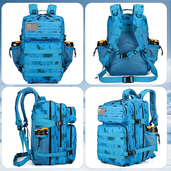 Lovelinks21 45L Tactical Assault Backpack 3 day assault pack with Molle Waterproof backpack Rucksack for Tactical Backpacks (Blue water pattern)