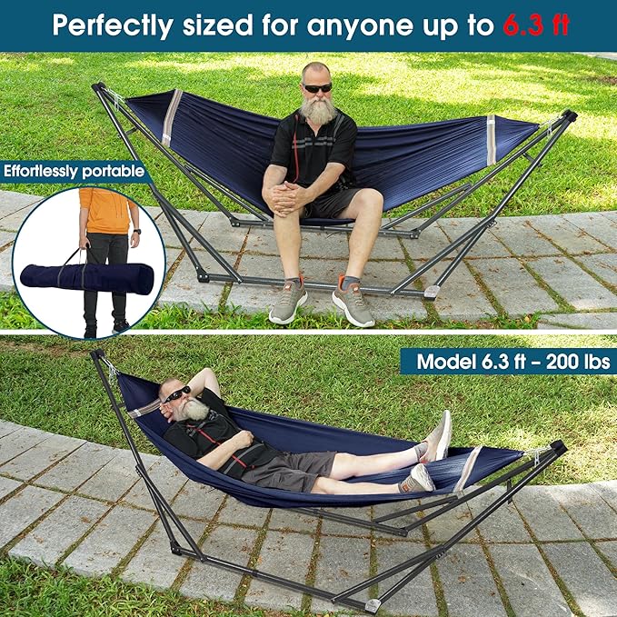 Tranquillo Adjustable Hammock Stand, Collapsible Camping Hammock with Stand, 600 lbs Capacity Steel Double Hammock Stand for 2 Persons, Premium Pre-Assembled Stand for Indoor Outdoor, Aegean