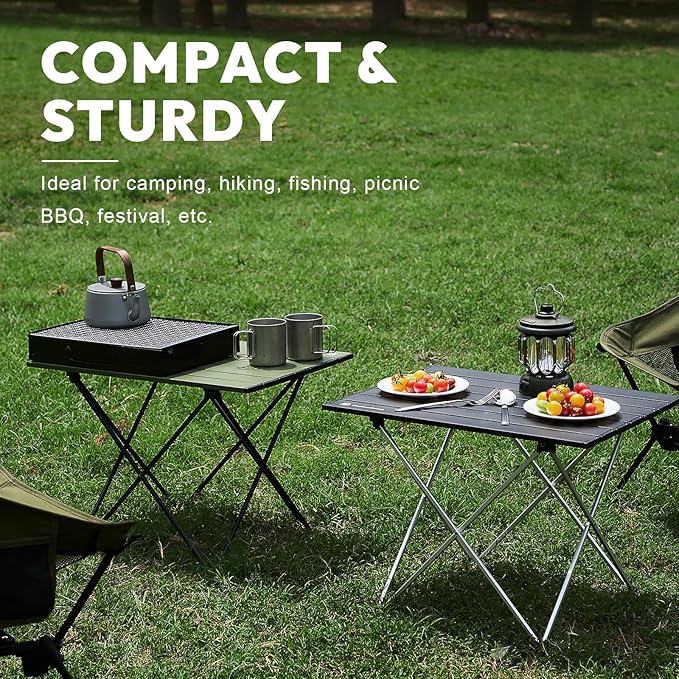 MellowCamp Camping Side Table, Ultralight Aluminum Folding Table, Small Compact Portable Ideal for Beach, Outdoor Cooking, Hiking, Camping, Picnics (Black,Medium)
