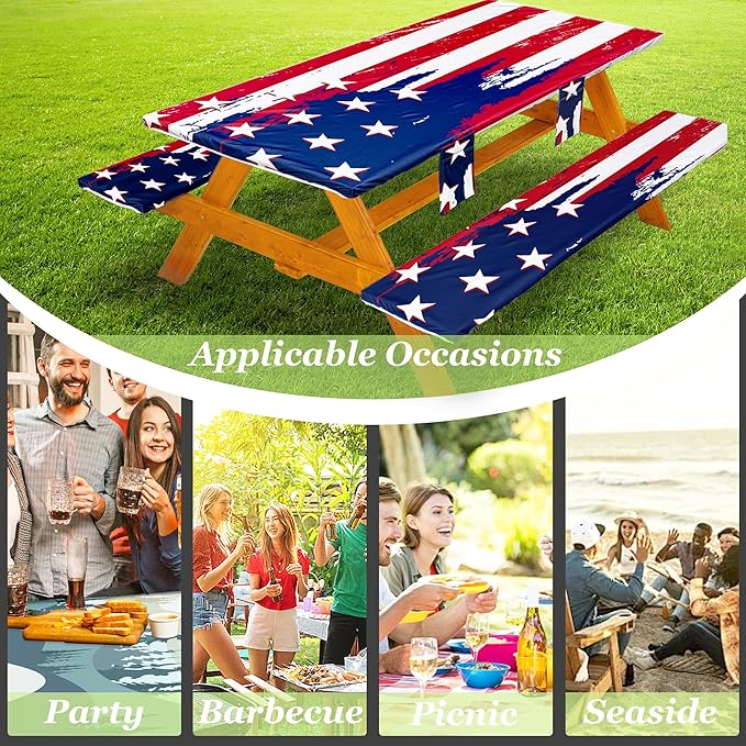 Picnic Table Cover with Bench Covers Table Cloth Tablecloth Summer Outdoor Rv Patio Tent Camping Glamping Campsite Camper Essentials Accessories Items Gear Gadgets Stuff Necessities Supplies Must Have