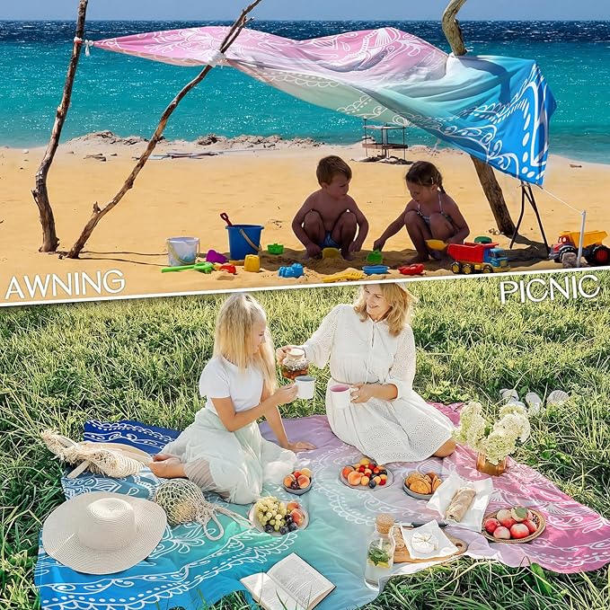 BYDOLL Beach Blanket 78''X110'' Waterproof Sandproof Suits1-7 Adults Oversized Lightweight Large Blanket Picnic Mat for Beach Sand Free Travel Camping Hiking Picnic
