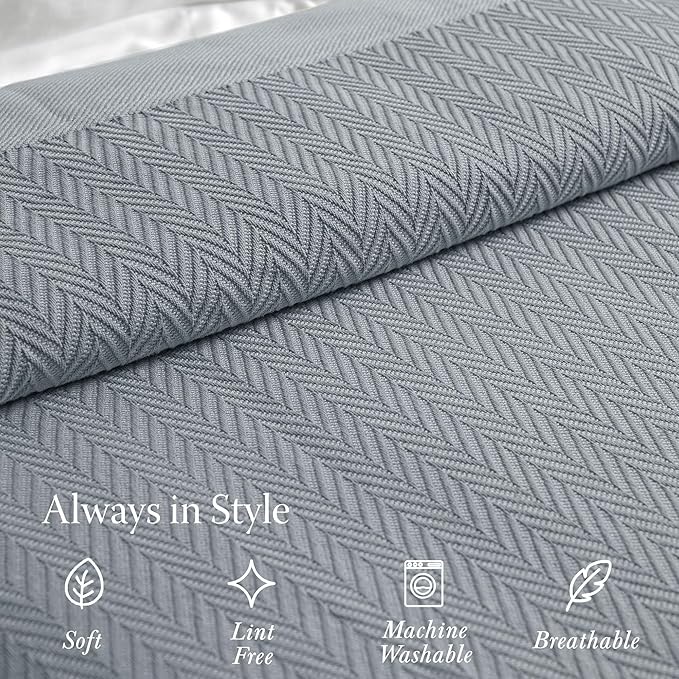 Threadmill Luxury Cotton Blankets for Queen Size Bed | All-Season 100% Cotton Queen Size Blanket | Herringbone Cozy, Soft Breathable Fall Thermal Blanket fits Full Size Bed | Scottish Grey